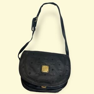 MCM black leather crossbody messenger